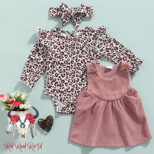 Pink Corduroy Leo Dress Set