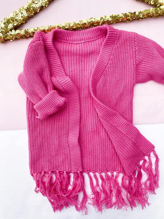 Hot pink fringe cardigan