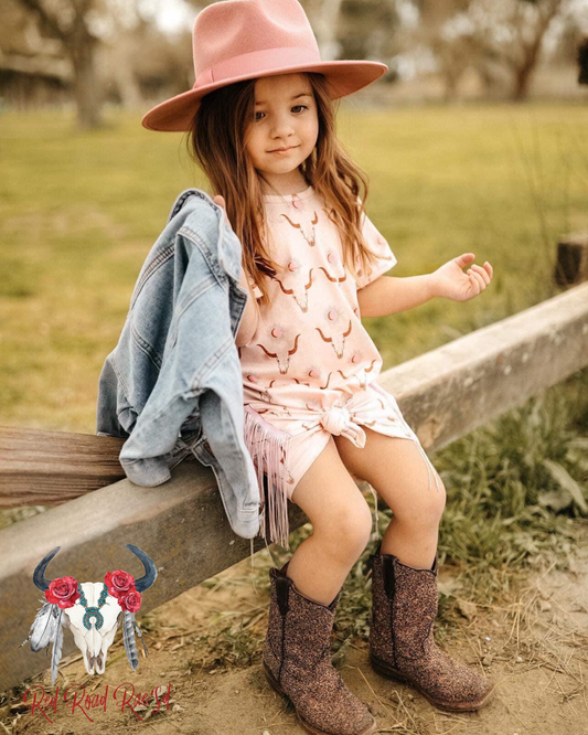 Pink Fringe cow skull Dress