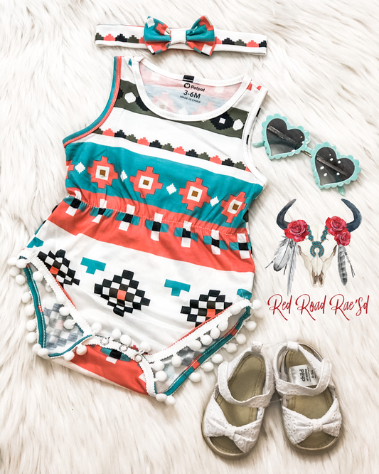 Aztec Pom Romper Set