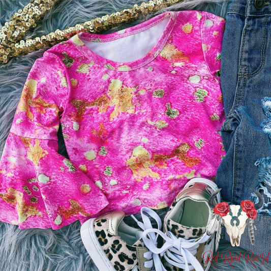 Pink/Gold Splatter Bell Sleeve Top