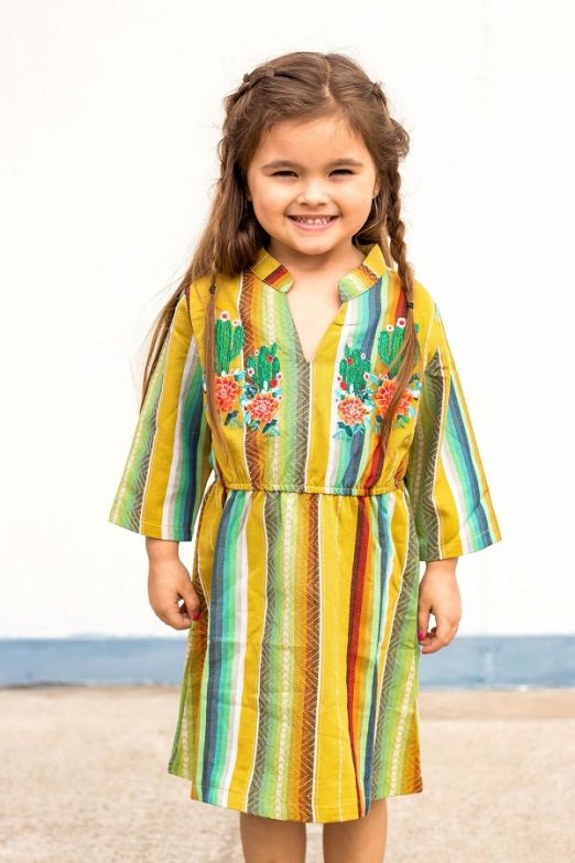 GIRLS MUSTARD SERAPE EMBROIDERY DRESS