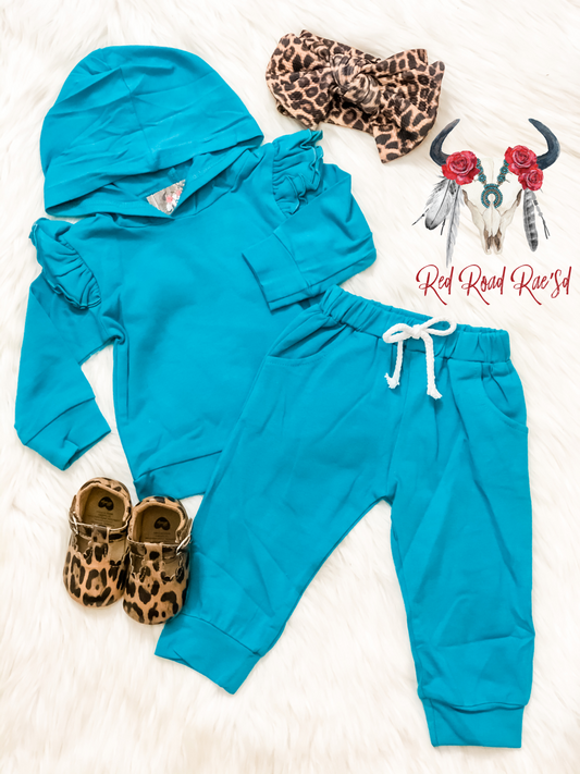 Turquoise Ruffle Sweat Set