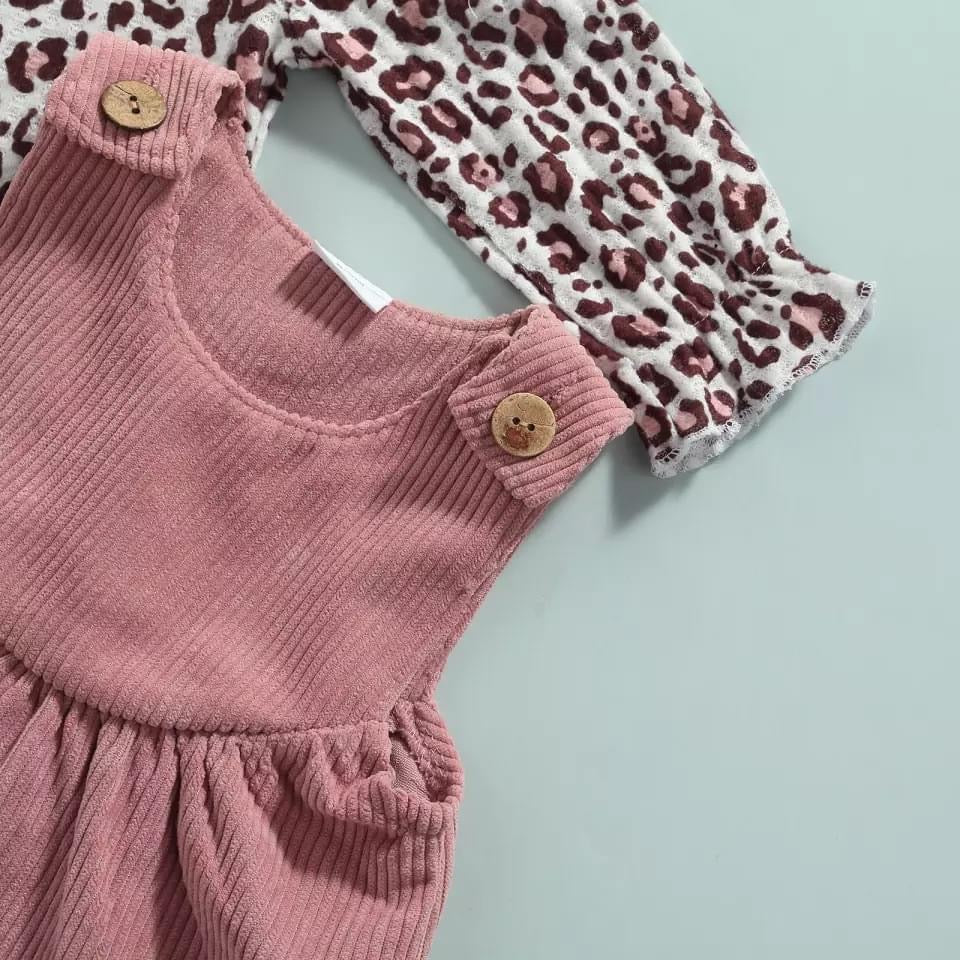 Pink Corduroy Leo Dress Set