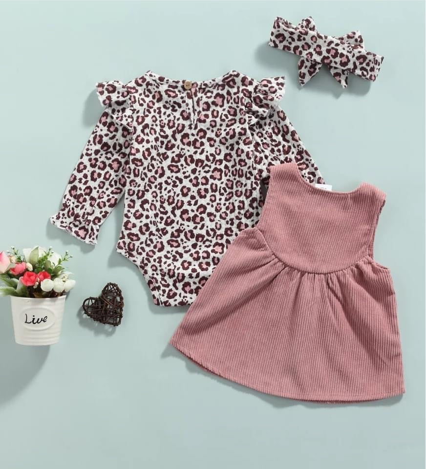 Pink Corduroy Leo Dress Set