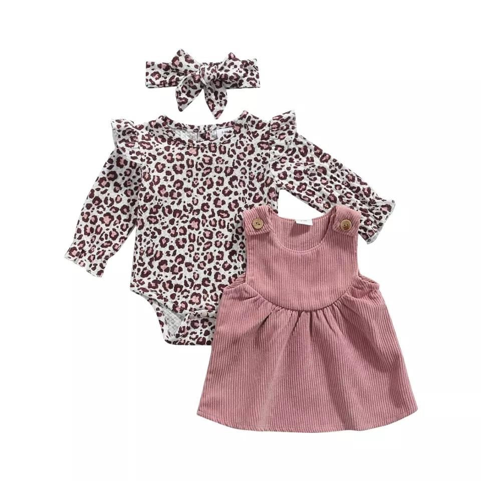 Pink Corduroy Leo Dress Set